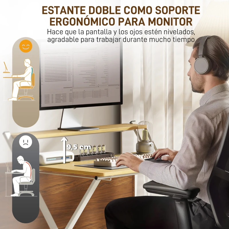 HOMCOM Escritorio Plegable con Estante Abierto Escritorio Pequeño para Estudio Hogar Oficina 86x66x82 cm Natural