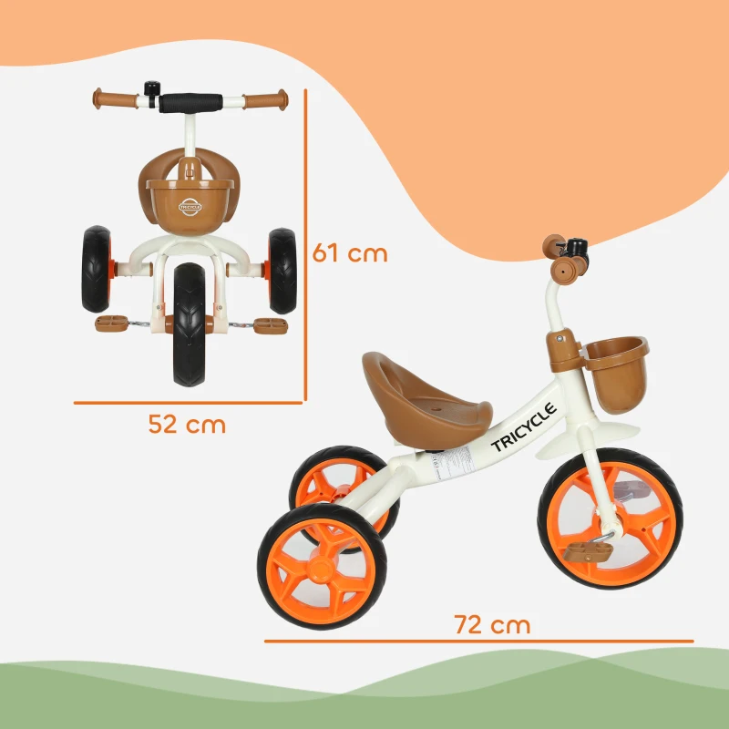 AIYAPLAY Kids Trike, Toddler Tricycle with Front Basket and EVA Wheels for Ages 2-5 Years, Indoor Outdoor for Boys Girls, Orange
