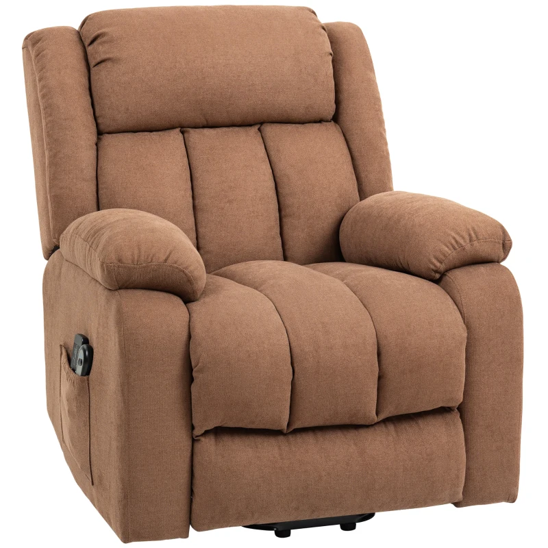 HOMCOM Power Lift Recliner Chair with Massage, Overstuffed Lift Chair for Elderly with Footrest, Remote and Side Pocket, Brown
