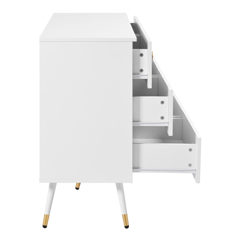 Cassettiera a 6 cassetti, con motivo geometrico e maniglie a forma di diamante, per camera da letto e soggiorno, 120x40x80 cm, Bianco