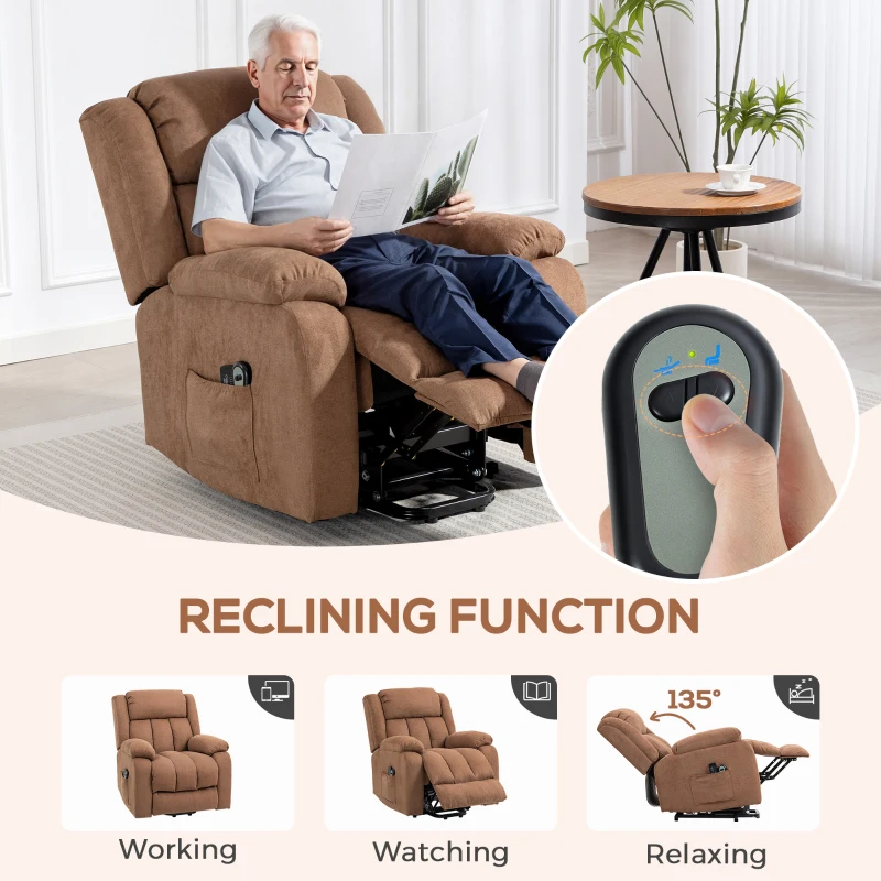 HOMCOM Power Lift Recliner Chair with Massage, Overstuffed Lift Chair for Elderly with Footrest, Remote and Side Pocket, Brown