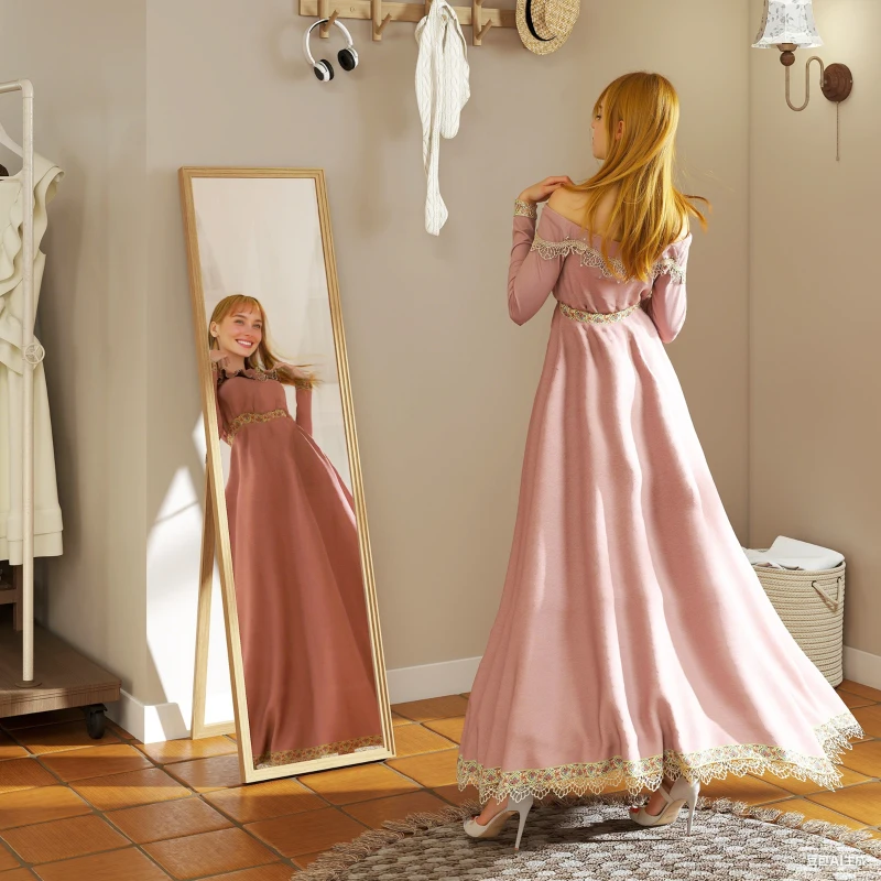 HOMCOM Miroir rectangulaire sur pied miroir de sol pour vestiaire salon salle de bain couloir 40 x 47 x 147 cm naturel