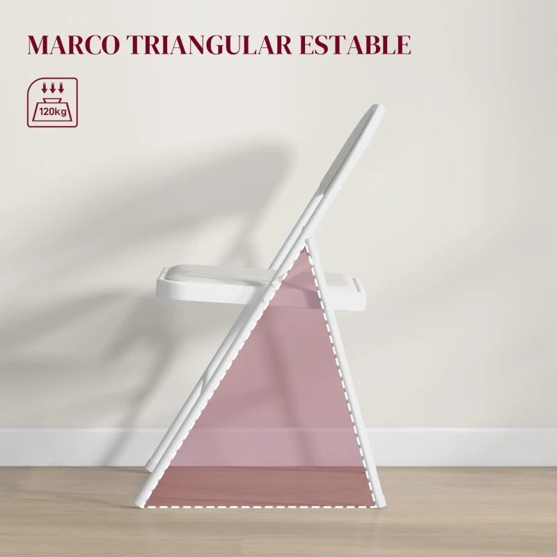 HOMCOM Juego de 4 Sillas Plegables Acolchadas con Respaldo y Estructura de Acero para Salón Comedor Cocina 45x46x78 cm Blanco