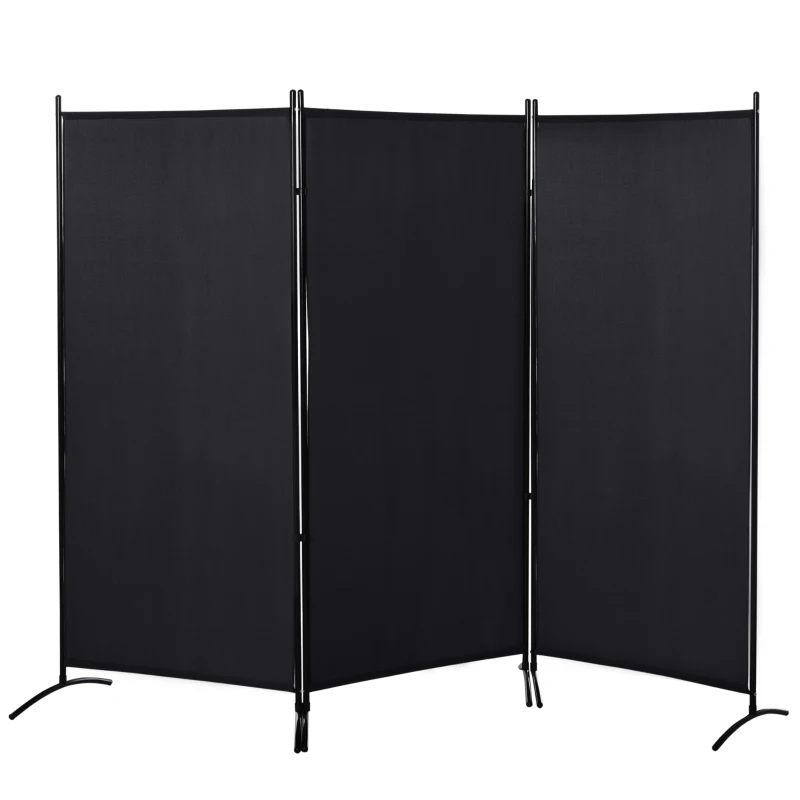 HOMCOM Biombo de 3 Paineis Separador de Ambientes Dobrável Biombo de Privacidade com 6 Pés de Metal 253x50x182 cm Preto