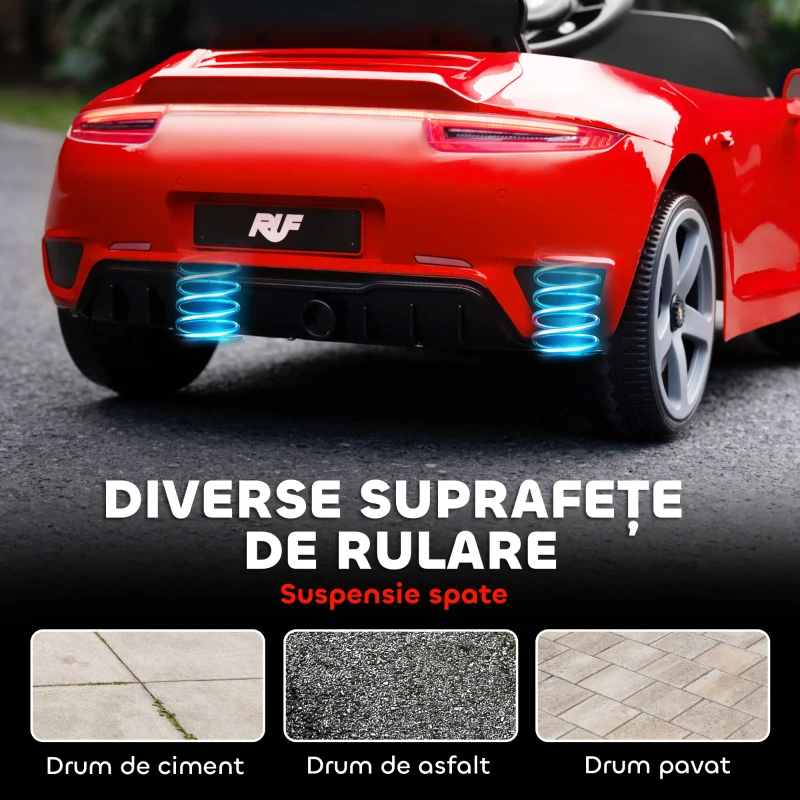 AIYAPLAY Mașinuță Electrică pentru Copii cu Licență Oficială RUF GT, Auto Electric pentru Copii 3-5 Ani cu Telecomandă, Pornire Lentă, Centură de Siguranță, Lumini, Muzică și USB, Roșu