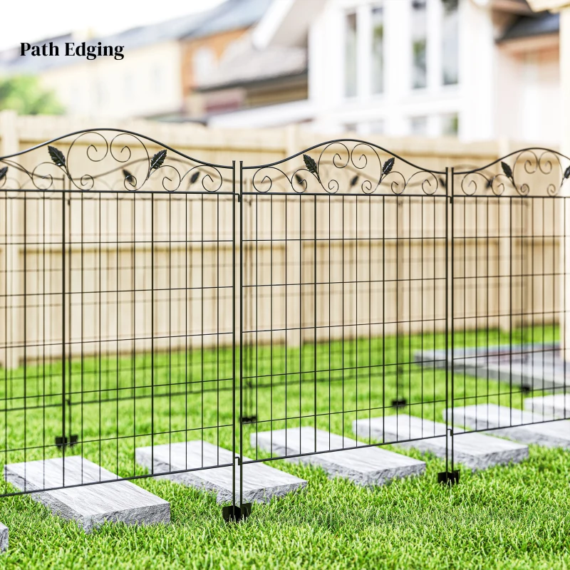 Outsunny Garden Decorative Fence - 4 Panels, 44in x 12ft, Metal Wire Landscape Border Edging