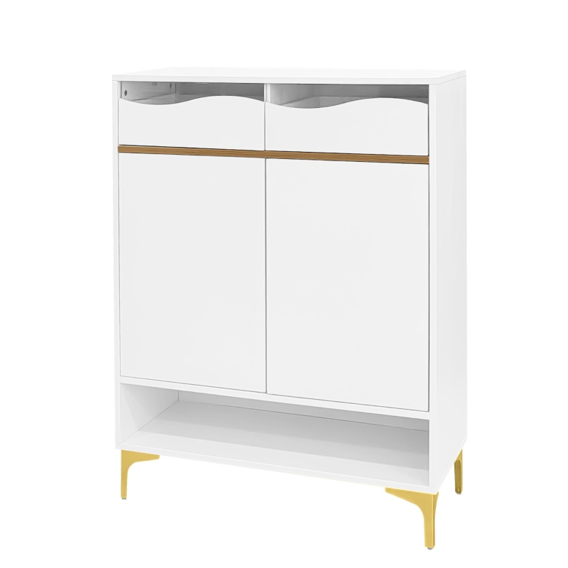 Scarpiera con illuminazione LED, mobile da ingresso con cassetti e ripiani, 80x35x105 cm, Bianco