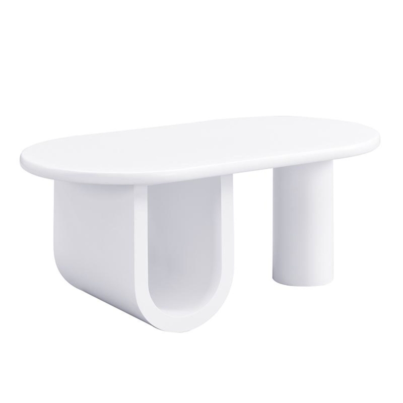 Tavolino da salotto ovale con gambe a U, in MDF e ampio spazio portaoggetti, 98,5x53,5x42 cm, Bianco