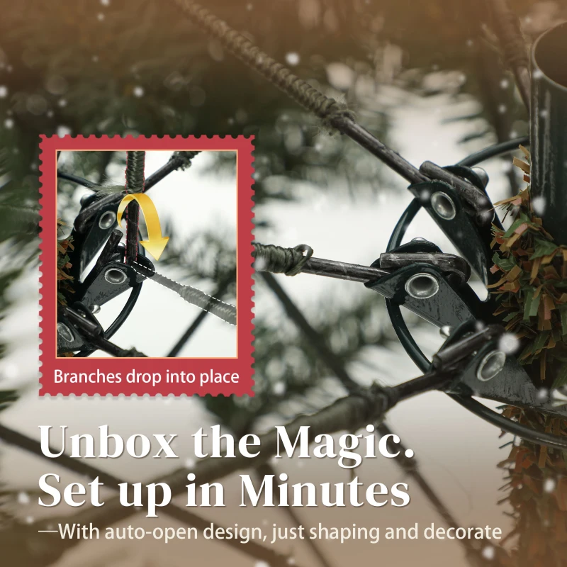 HOMCOM Brad Artificial de Crăciun de 180 cm cu Ramuri la Balama și Bază Metalică Pliabilă, Verde