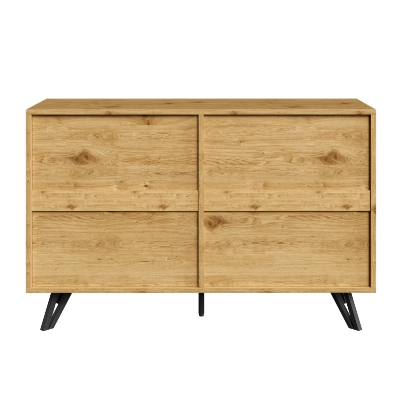 Credenza moderna con 6 cassetti, piedini in metallo, ampio spazio di contenimento, 120x40x75,5 cm, Colore naturale