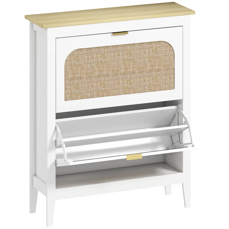 HOMCOM Dulap de pantofi subțire în stil Boho cu 2 sertare rabatabile, pentru 14 perechi de pantofi, Alb