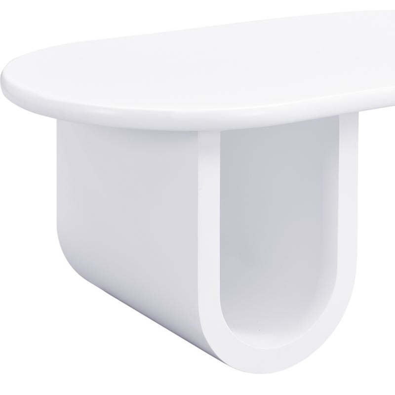 Tavolino da salotto ovale con gambe a U, in MDF e ampio spazio portaoggetti, 98,5x53,5x42 cm, Bianco