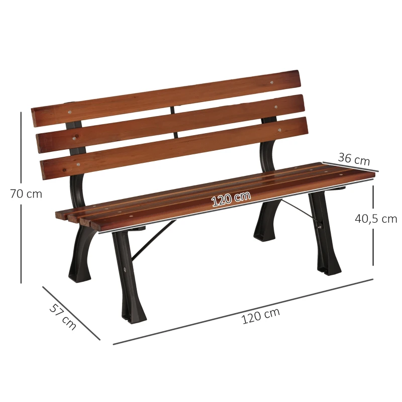 Outsunny Banc de jardin extérieur 2 places en aluminium et lattes de bois, dim. 120L x 57l x 70H cm