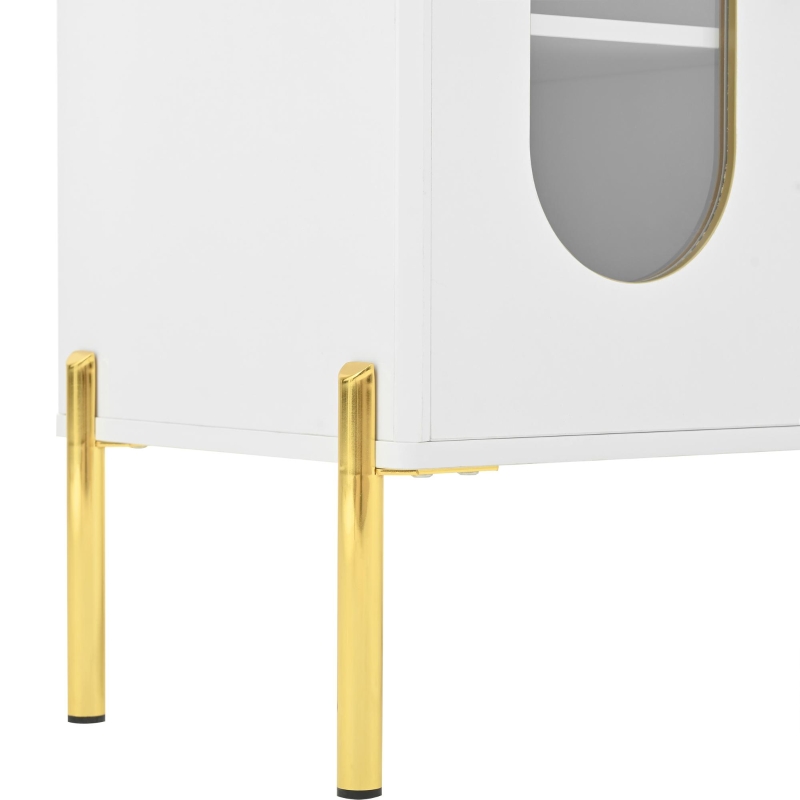 Credenza con ante in vetro, portabottiglie e ampio spazio di stoccaggio, 120x38x90 cm, Bianco