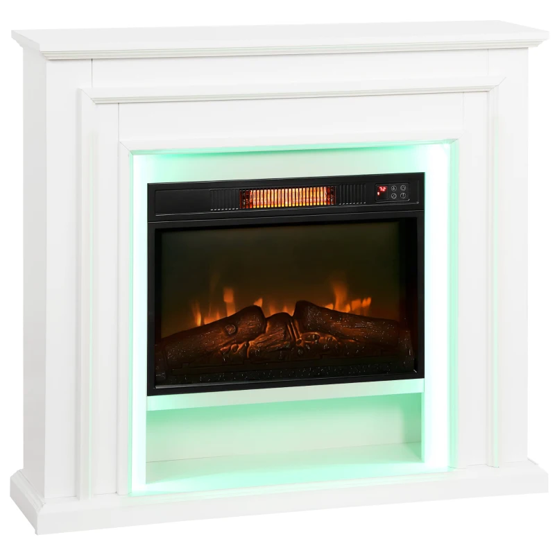 HOMCOM Electric Fireplace with Surround, LED Lights, 38" 1800W Inset Electric Fire and Mantel Reach up to 30 m² with Realistic Flame Effect & 3 Brightness, Remote & Timer for Living Room, White