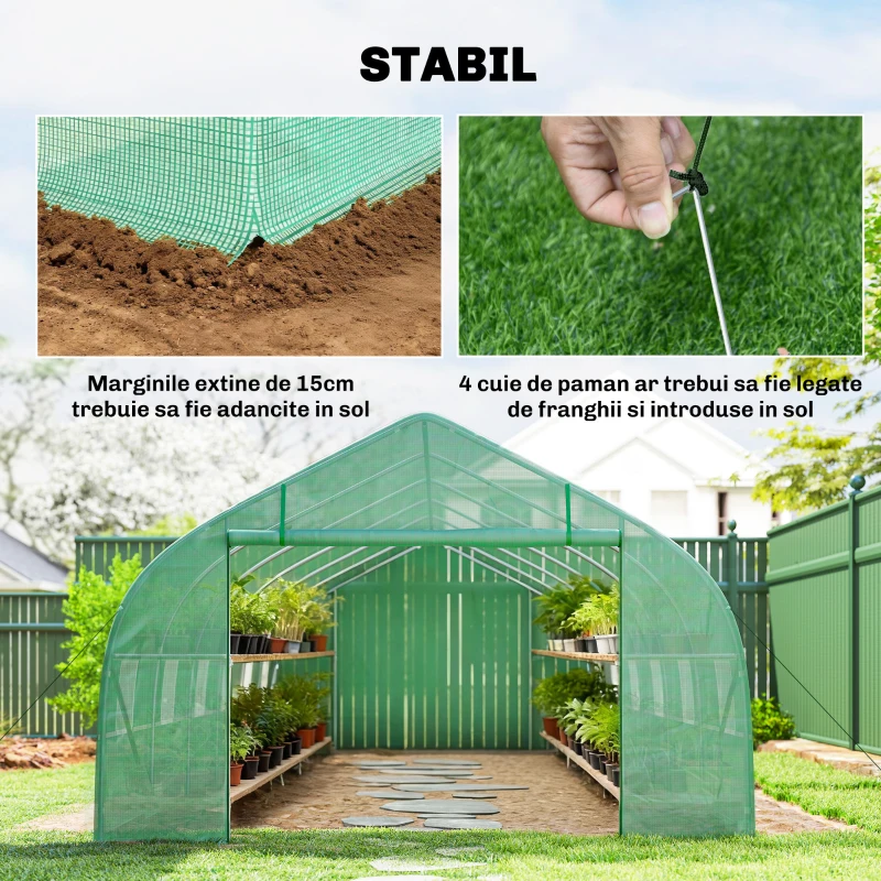 Outsunny Sera Tunel Gradina – PE, Usa cu Fermuar & Ferestre Ventilatie(m-6)