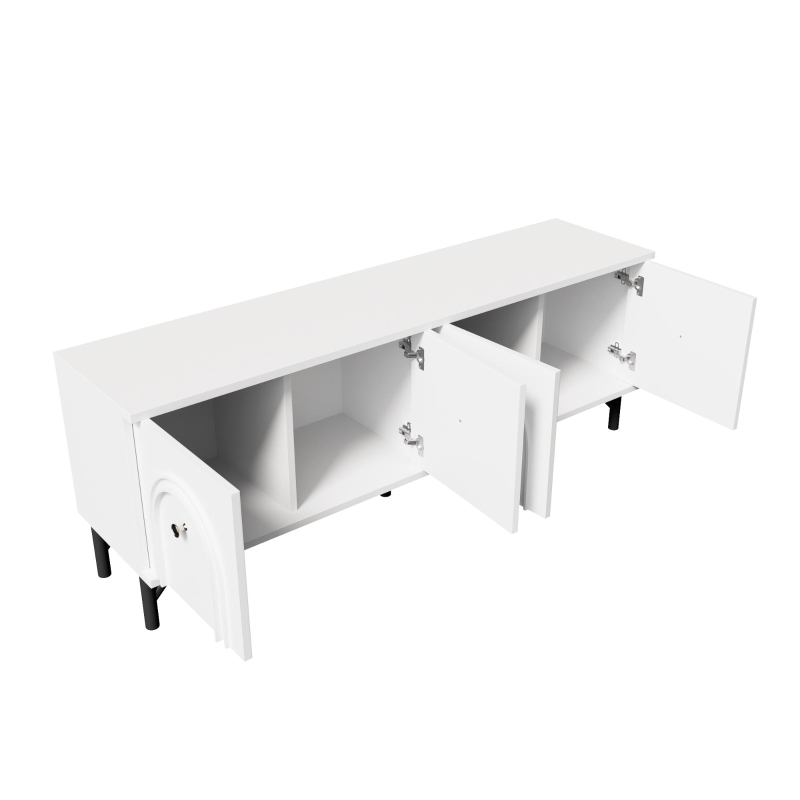 Mobile TV 4 ante, design elegante con frontale ad arco 3D, 160x38x55,5 cm, Bianco