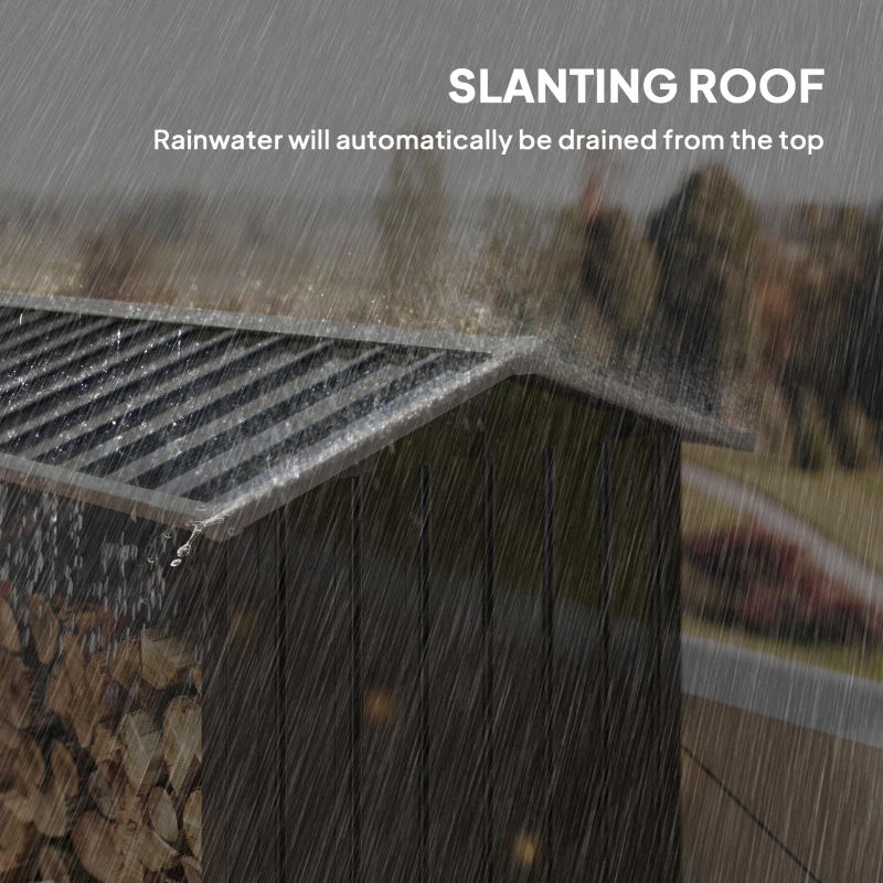 Outsunny Suport de Lemne cu Structură din Oțel Galvanizat 240x86x160cm Negru