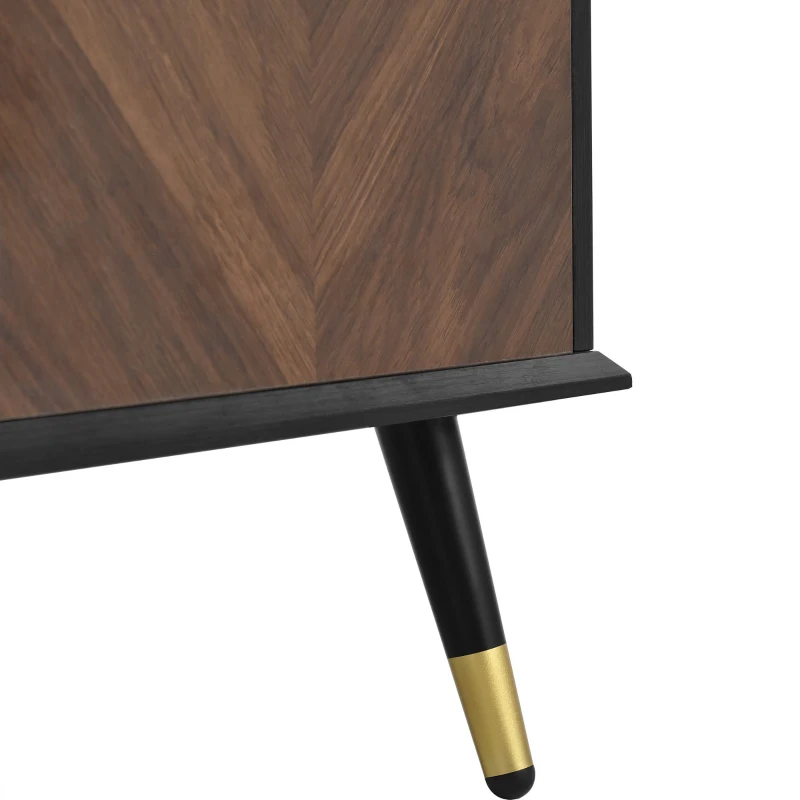 Buffet moderne à motif en chevrons, buffet avec 4 portes, 140x40x80 cm, Noir+Marron