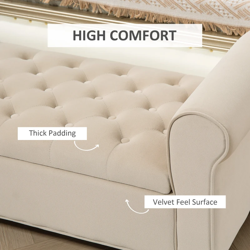 HOMCOM Bancă de Depozitare din Țesătură tip Catifea cu Spațiu Ascuns, Bej