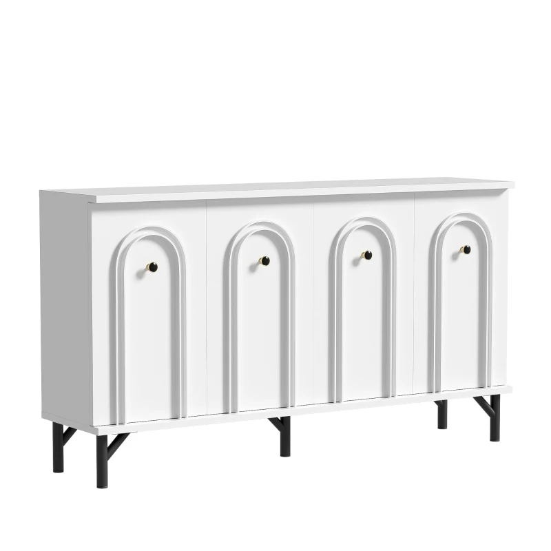 Credenza a 4 ante con frontale ad arco 3D, per soggiorno, sala da pranzo e ingresso, 140x34x78 cm, Bianco