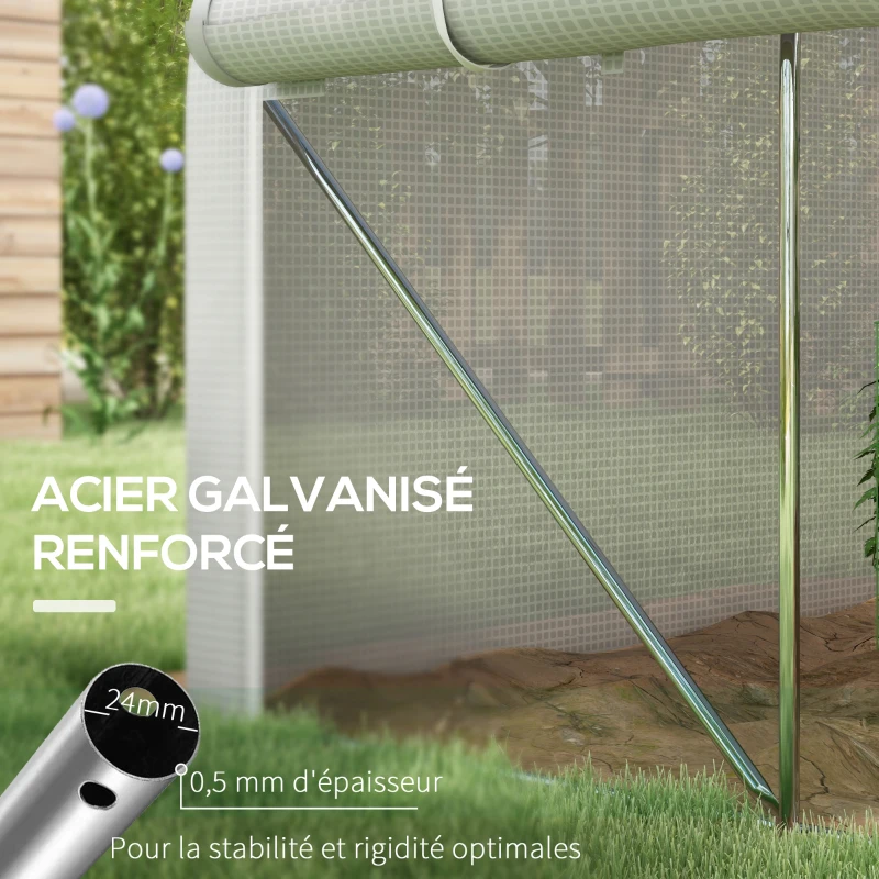 Outsunny Serre tunnel de jardin 12 m², serre de jardin tunnel avec porte et 8 fenêtres, bâche PE 140 g/m² 400 x 200 x 200cm blanc