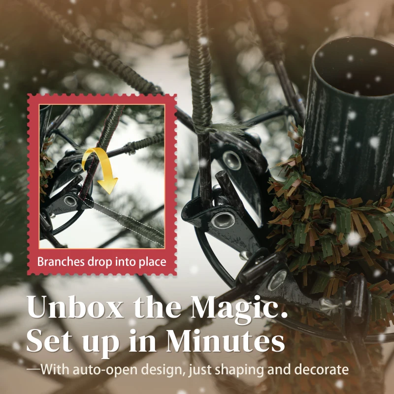 HOMCOM Brad de Crăciun Artificial de 210 cm cu Ramuri la Balama și Bază Metalică Pliabilă, Verde