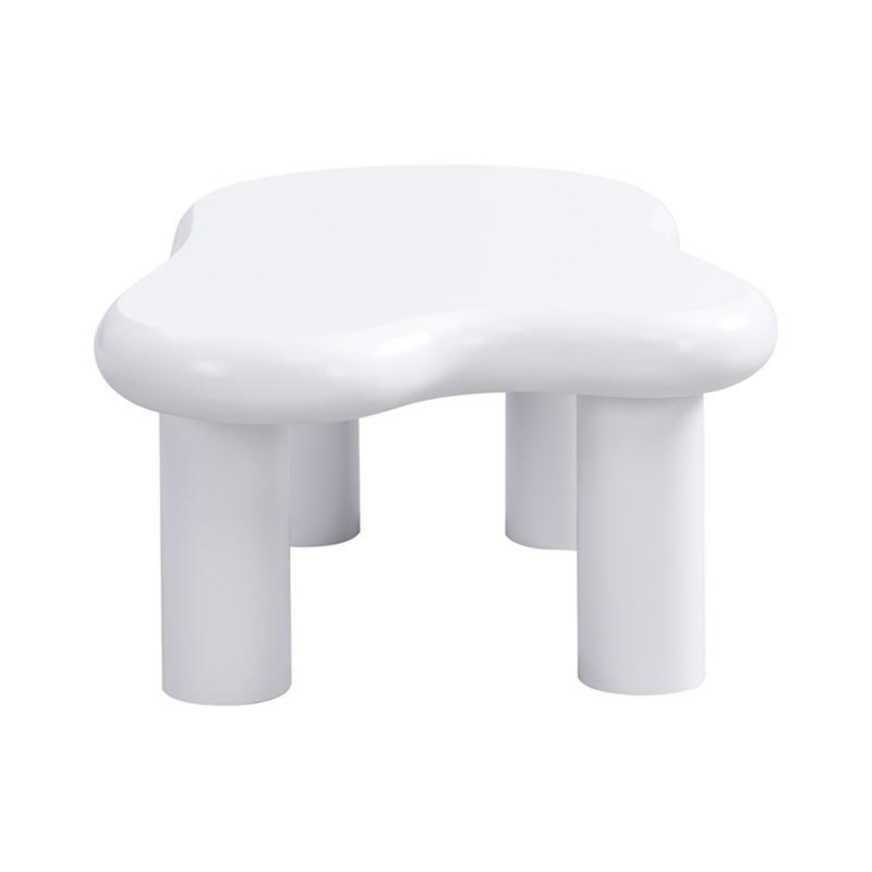 Tavolino da salotto a forma di nuvola, in MDF con illuminazione LED e cassetto, 98x65,5x40 cm, Bianco