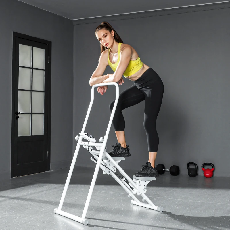 SPORTNOW klappbarer Vertical Climber Stepper mit verstellbarem Handgriff, rutschfesten Pedalen und LCD-Monitor, Weiß