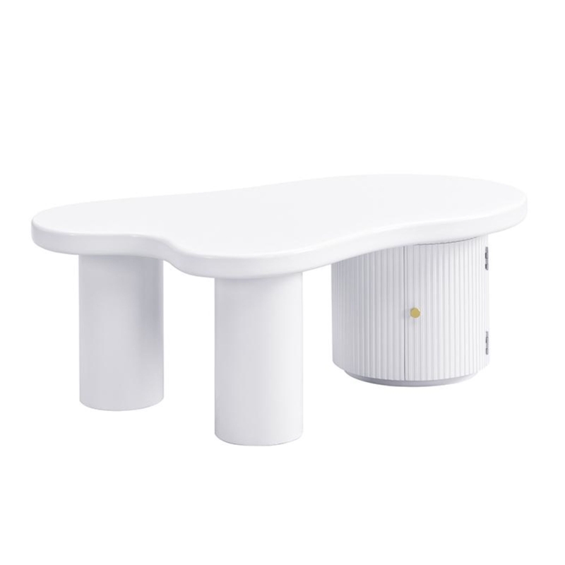 Tavolino da salotto asimmetrico con vano portaoggetti, per soggiorno e uffici, 100x60x37 cm, Bianco