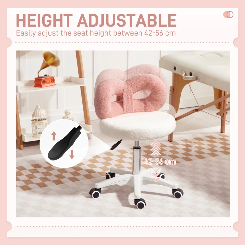 HOMCOM Scaun rotativ cu înălțime reglabilă din țesătură albă și roz