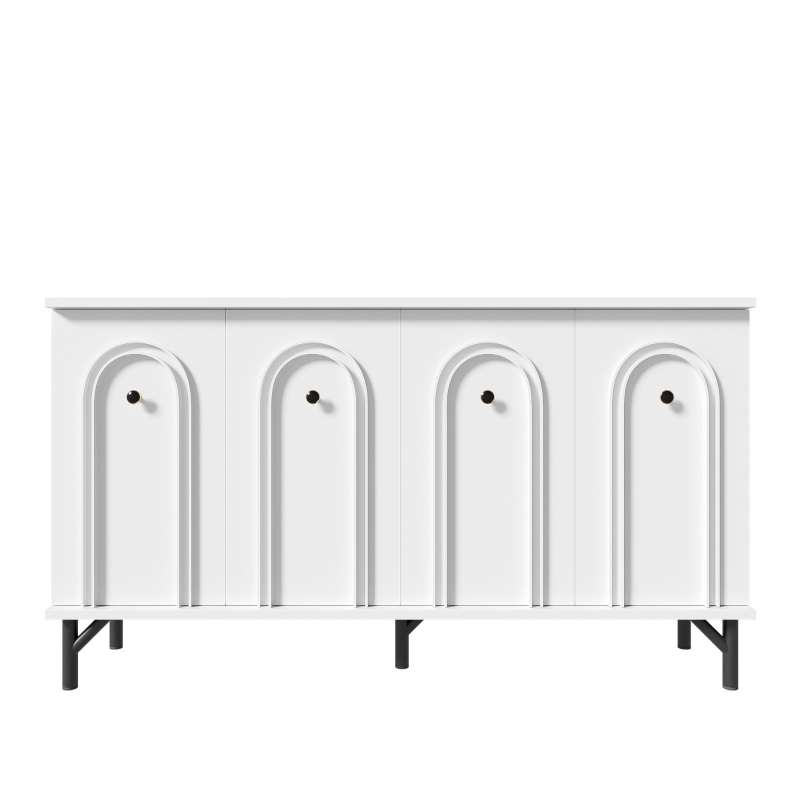 Credenza a 4 ante con frontale ad arco 3D, per soggiorno, sala da pranzo e ingresso, 140x34x78 cm, Bianco