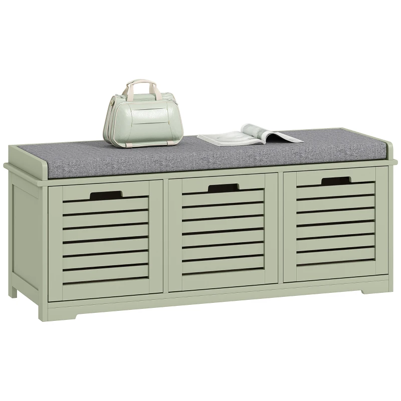 HOMCOM 3-Drawer Shoe Storage Bench - Green
