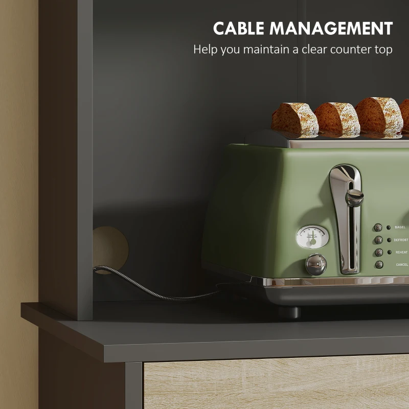 HOMCOM Dulap de Bucătărie cu Sertar, Rafturi Deschise și Dulapuri Negru și Lemn