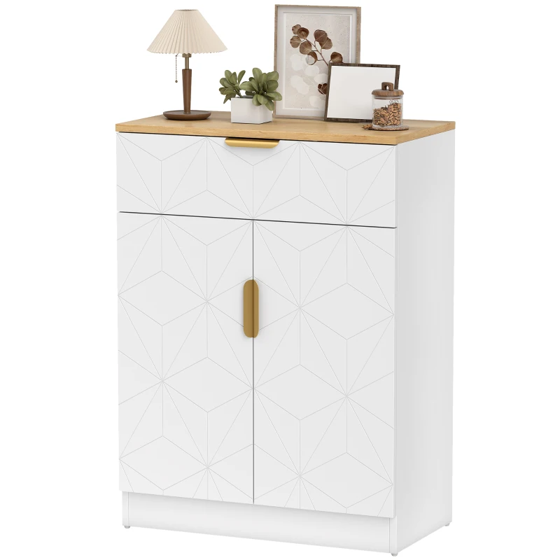 HOMCOM Sideboard Storage Cabinet, Modern Storage Cupboard with Drawer and Adjustable Shelf for Living Room, Kitchen, Dining Room, Entryway, White