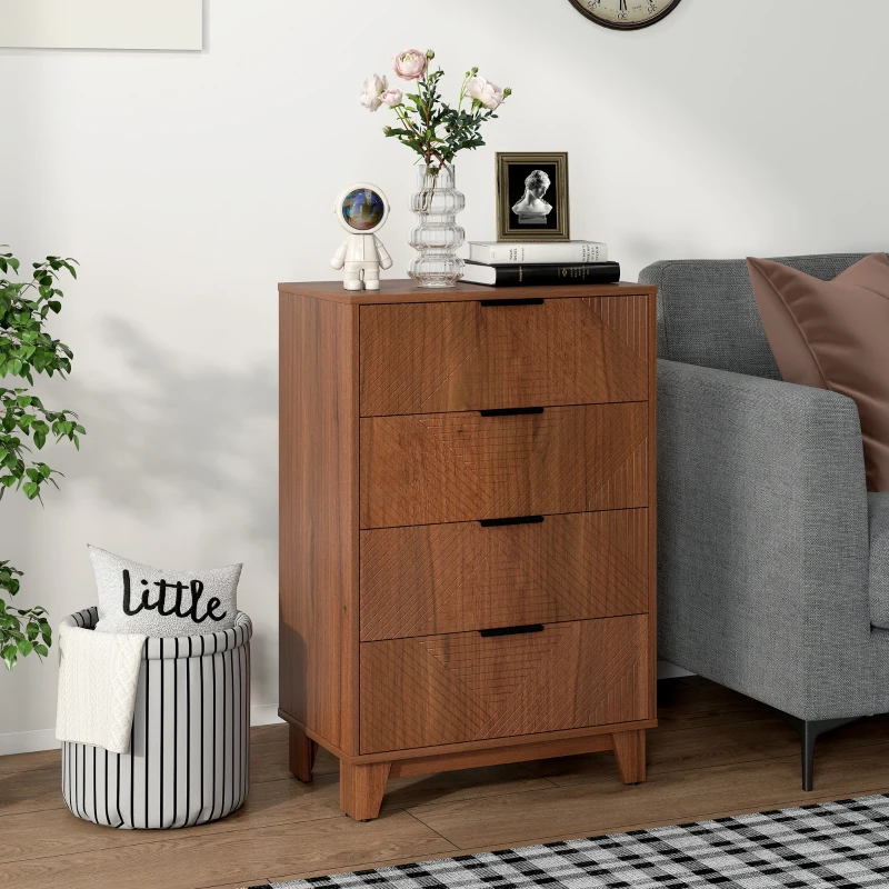 HOMCOM Commode 4 tiroirs meuble de rangement style moderne avec poignées en métal, 60 x 36 x 90 cm, effet bois marron