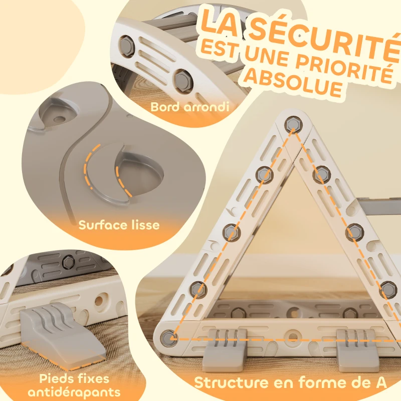 AIYAPLAY 8 en 1 Triangle escalade enfants, arc d'escalade, rampe double-face pour grimper & glisser, 279 x 80 x 69 cm, gris