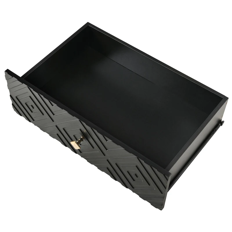 Cassettiera a 6 cassetti, con motivo geometrico e maniglie a forma di diamante, per camera da letto e soggiorno, 120x40x80 cm, Nero