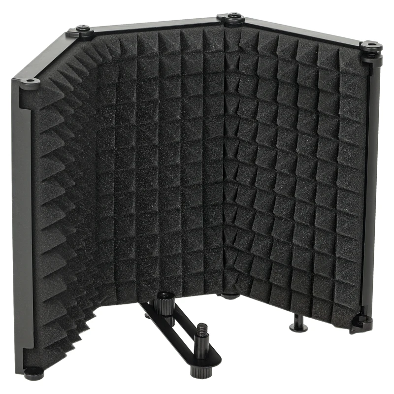 HOMCOM Studio Microphone Isolation Shield, Foldable Adjustable Recording Studio Equipment, 3-Panel High Density Absorbent Foam Shield with 3/8" Threaded Mount, Black