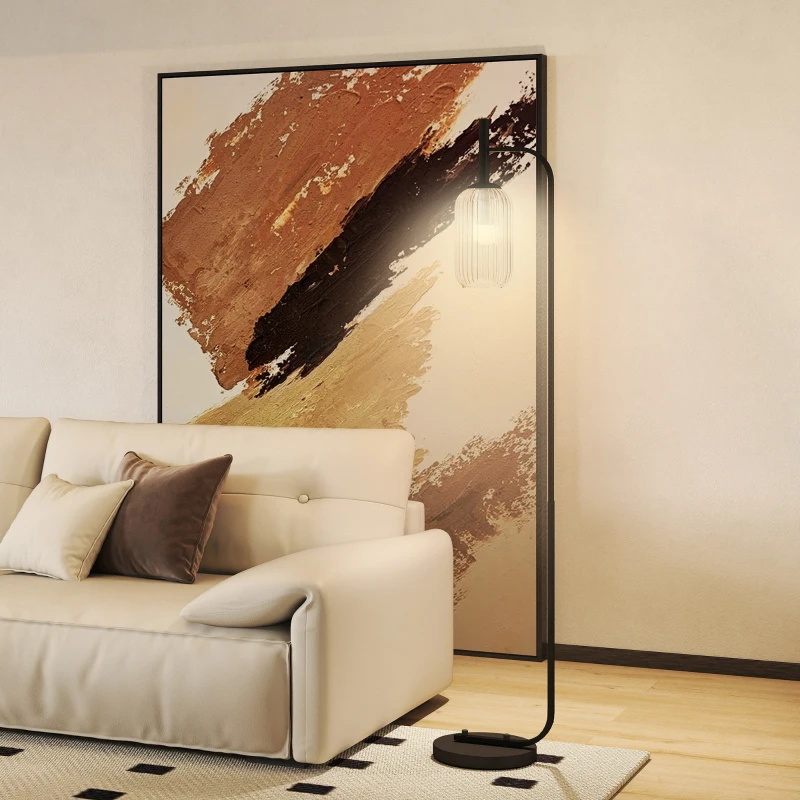 HOMCOM Floor Lamp for Living Room with Glass Lampshade, Modern Standing Lamp with Foot Switch for Bedroom, Bulb not Included, Black