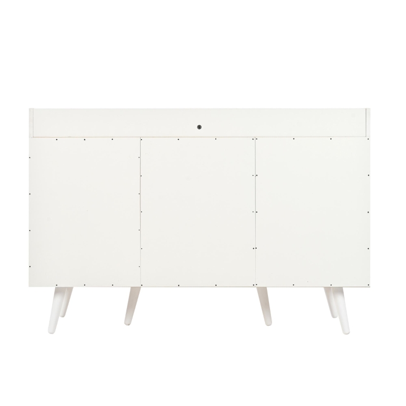 Credenza con 3 cassetti, ante scorrevoli a righe, 117,5x39,5x79 cm, Bianco