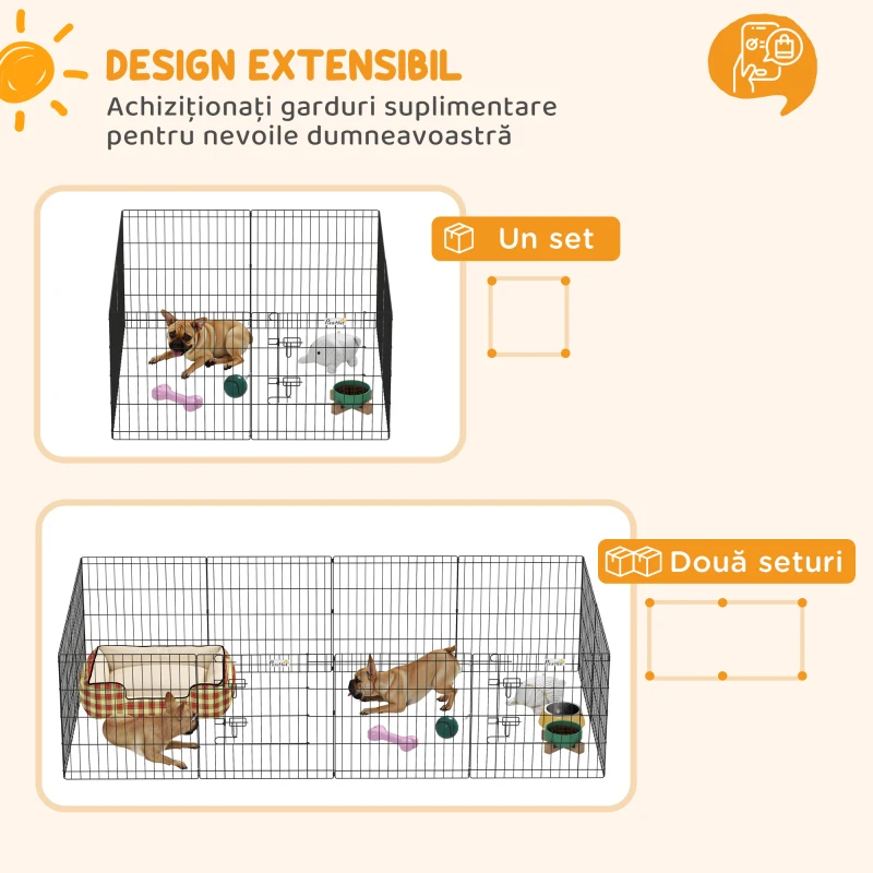 Pawhut Gard pentru Caini – 8 Panouri cu Usa, Interior & Exterior