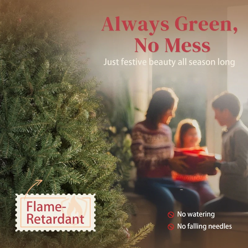 HOMCOM Brad de Crăciun Artificial de 210 cm cu Ramuri la Balama și Bază Metalică Pliabilă, Verde