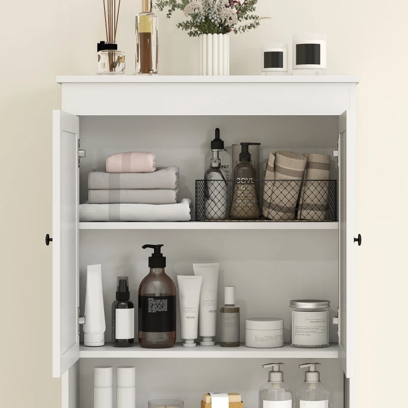 HOMCOM Dulap Peste WC cu 2 Rafturi Închise și Raft Deschis, Alb