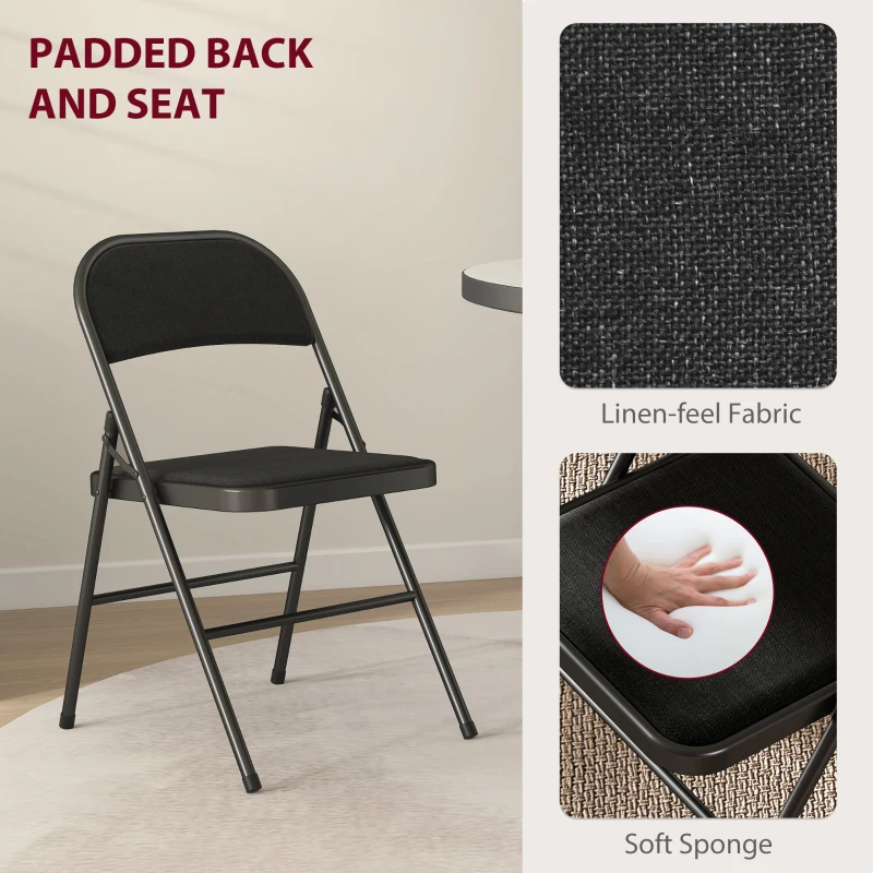 HOMCOM 2er-Set Klappstühle, Tragbare Bürostühle, Metallbeine, Faltstuhl für Büro, Empfang, Wartezimmer, Leinenoptik, Schwarz