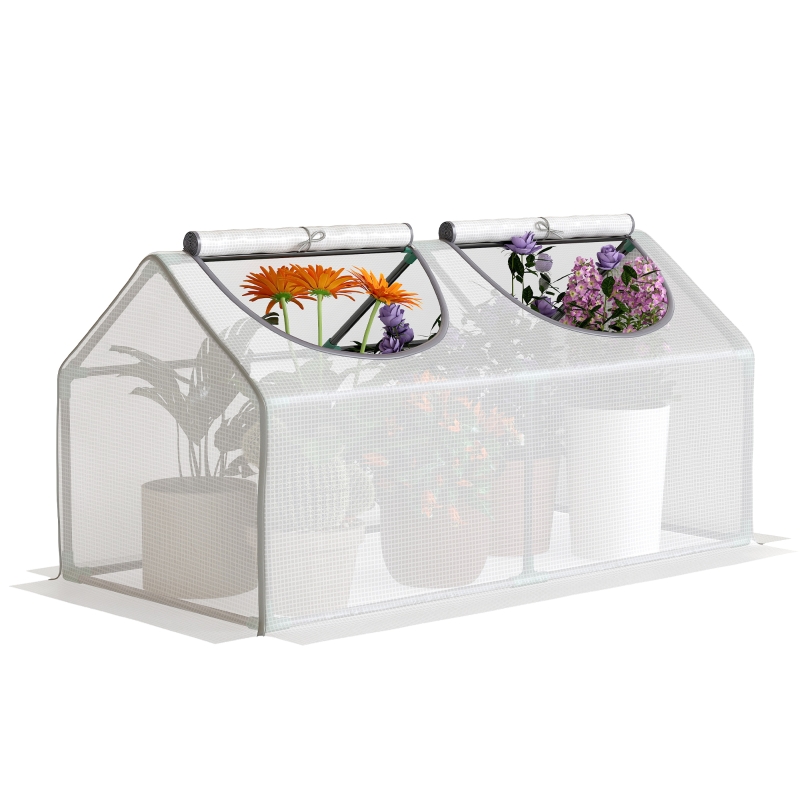 Outsunny Mini Greenhouse Portable Flower Planter Tomato Vegetable House for Garden Backyard with Zipper 120 x 60 x 60 cm, White