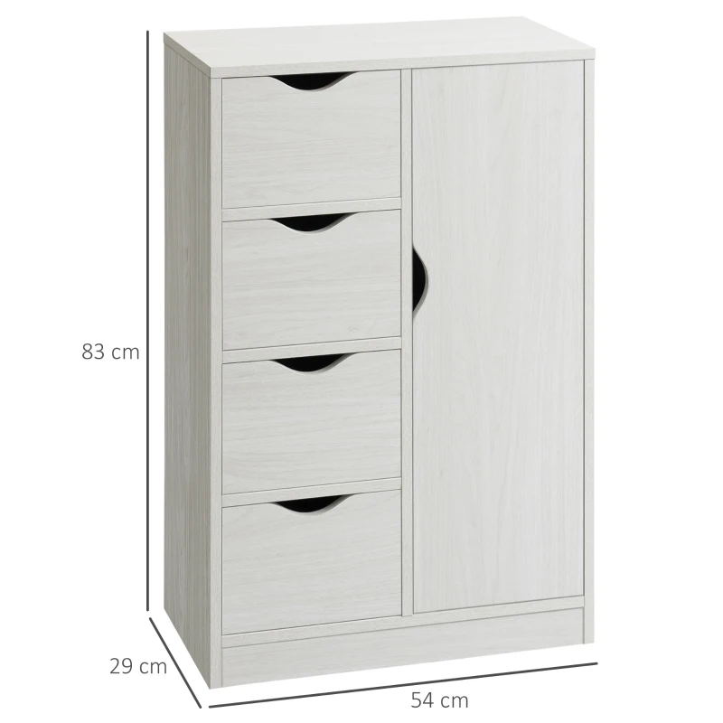 HOMCOM Mobilier Dulap Baie cu 4 Sertare si 2 Niveluri, Modern si Practic pentru Baie, 54x29x83 cm, Alb