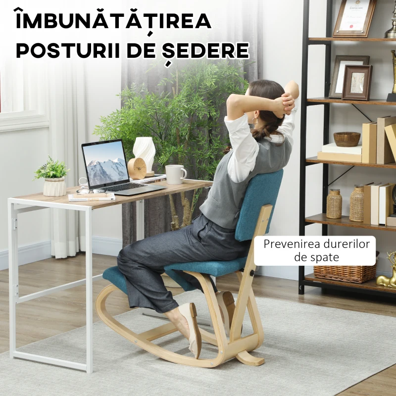 HOMCOM Scaun pentru genunchi din țesătură cu aspect de in și lemn, Maro închis