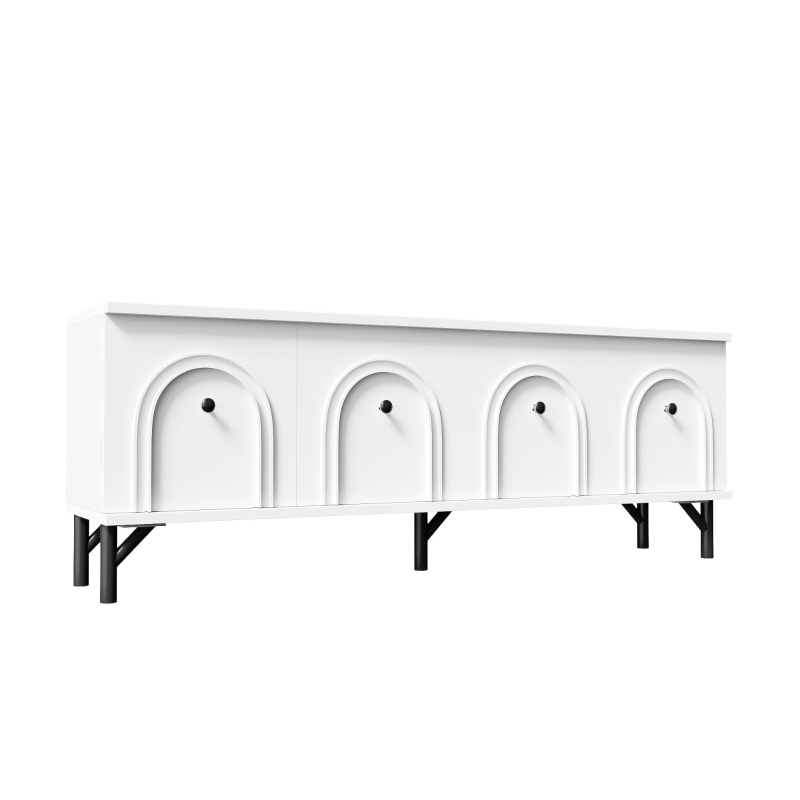 Mobile TV 4 ante, design elegante con frontale ad arco 3D, 160x38x55,5 cm, Bianco