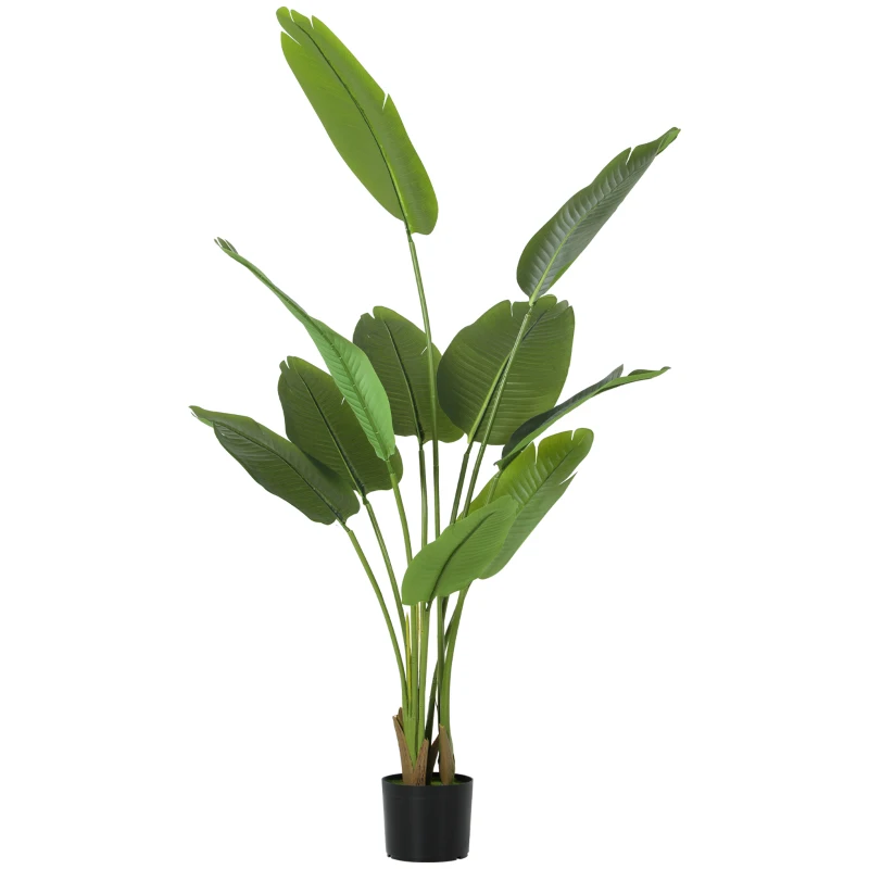 Plantă Artificială HOMCOM de 160 cm cu 10 Frunze Verzi din PEVA și Vas de Ø16.5x13.5 cm